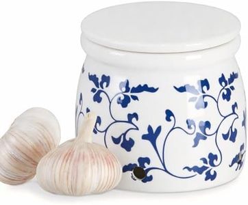 BIINONE Terracotta Garlic Storage Container, Ceramic Keeper for Kitchen Counter, Keep Your Garlic Cloves Fresh Longer,4.6in White