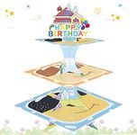 Cartoon Blue Dog Cupcake Stand 3 Tier Cardboard Cake Stand Dessert Tower Holder for Girls Boys Blue Dog Theme Birthday Party Supplies Baby Shower Decorations