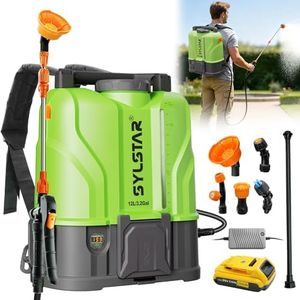 SYLSTAR 12L Battery Powered Knapsack Sprayer, 100PSI Cordless Backpack Sprayer Compatible with DeWalt and Milwaukee 18V Batteries,Weed Sprayer with 5 Nozzles,2 Wand,2.6 Ah Battery for Garden&Lawn Care