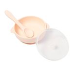 BabyMoo Silicone Unbreakable Bowl & Wood Handle Spoon for Baby Feeding, Suction Design for Toddler, Non-Slip, Non-Toxic, BPA Free, Dishwasher and Microwave Safe - Peach- 1 Set