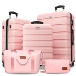 AnyZip Luggage Set 5 Piece PC ABS Hardshell Lightweight Suitcases for Travelling with 4 Universal Wheels TSA Lock Carry on Suitcase (Pink)