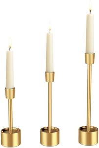 YUMORE 3-Packs Taper Candle Holders - Pillar Candlesticks Solid Stainless Steel Stands for Church, Wedding Centerpieces, Dining Table, Mantel Decor, Fireplace Party, Modern Farmhouse(Gold)