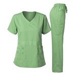 Dagacci Medical Uniform Women's Scrubs Set Stretch Ultra Soft Top and Pants (S, AppleGreen)