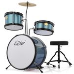 Kids Drum KIt Eastar 3-Piece for Beginners, 14 inch Drum Set with Adjustable Throne, Cymbal, Pedal & Two Pairs of Drumsticks, Junior Drum Set with Bass Tom Snare Drum, Metallic Sky Blue