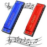 fanshiontide 2 Pieces Harmonica, 10 Holes 20 Tones Blues Harmonica Mouth Organ Key of C Diatonic Harmonica Perfect Music Gift for Kids Adults Beginners and Performers (Red&Blue)