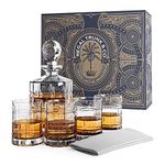 Regal Trunk & Co. Square Engraved Whiskey Decanter Sets with Four Whisky Glasses - Crystal Decanter Set for Bourbon, Brandy, Scotch, and Alcohol Carafe - Elegant Gift Box with Polishing Cloth