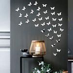 Bikri Kendra - Butterfly 40 Silver Decorative Mirror Stickers for Wall, Wall Mirror Stickers, 3D Acrylic Stickers Wall Stickers for Hall Room, Bed Room, Kitchen Living Room Kids Room.