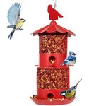 THKFUL Metal Bird Feeder for Outside, Squirrel Proof Wild Bird Feeders for Outdoor Hanging,Large Bird Feeder for Cardinal Retractable 5.5 lbs Large Seed Capacity(Red)