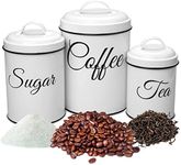 Canister Sets for Kitchen Counter, Kitchen Canisters Set of 3, Airtight Countertop Flour and Sugar Containers, Coffee and Tea Storage, Rustic Farmhouse Kitchen Decor, White