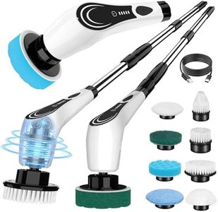 Lichffy Electric Spin Scrubber, Cordless Power Scrubber with 8 Replaceable Brushs, 2-Speed Adjustable Handle Shower Scrubber, IPX7 Waterproof Cleaning Brush for Bathroom, Tile, Tub, Teens, White-qe1