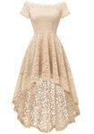 Dressystar 0042 Off Shoulder Hi-Lo Lace Dress Short Sleeve Formal Cocktail Dresses Champage XS