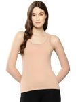 LEADING LADY Women's Beige Solid Cotton Camisole | U Neck | Tank Top | Lace |