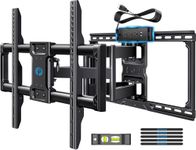 Pipishell Full Motion TV Wall Mount with Power Strip for 42–90 Inch TVs up to 150 lbs, Pre-Assembled TV Mount Has Smooth Swivel, Tilt, Extension, Max VESA 600x400mm, 12“/16”/24” Wood Studs
