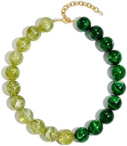 WOWORAMA Green Statement Beaded Necklaces for Women 20MM Oversized Resin Beads Necklace Two Tone Chunky Choker Necklace Fashion Holiday Jewelry