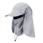 Foldable Sun Cap, Fishing Hats, UV Protection Caps with Face Mask Neck Flap Light Gray