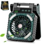 Sendowtek Battery Fan with Solar Panel, 10400 mAh Rechargeable Portable Solar Fan with LED Light 4 Speed Timer Small USB Table Fan for Camping Outdoor Indoor Picnic Cooling Sleeping