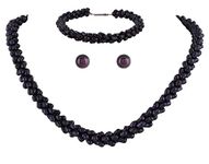 Hyderabad Jewels Real Natural Fresh Water Seed Pearls Necklace N Matching Bracelet Combo For Women Girls (Black colour)