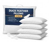 Adam Home Duck Feather Pillows 4 Pack Hotel Quality (Standard Size) - Luxury Down Pillows Extra Soft Filling Filled in 100% Cotton Cover (White, 48 * 74)