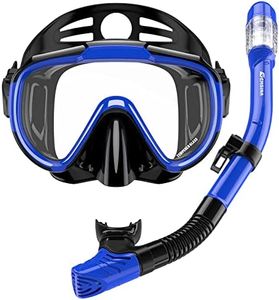 EMSINA Dry Snorkel Set,Panoramic Wide View,Anti-Fog Scuba Diving Mask,Professional Snorkeling Gear (B2Royalblue)