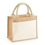 Westford Mill W425 Cotton Pocket Jute Gift Bag - Natural/Brown - Reusable, Eco-Friendly Present Tote