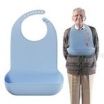 MARS WELLNESS Adult Bibs for Elderly - Comfortable and Easy to Clean Silicone Bibs for Adults with Easy to Use Button Closure and Bottom Crumb/Liquid Catcher, Dishwasher Safe