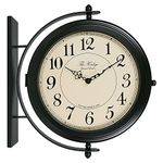 BESTIME 66264B 16-Inch Double Sided Metal Wall Clock with Black Frame.Sturdy Frame,Easy Read,Garden,Home Décor,Indoor,Outdoor,Farmhouse,Yard,Station,Office,Photography Props.