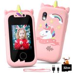 Kids Phone, Anesky Toy Phone for 3 4 5 6 7 8 9 10 11 12 Year Old Girls/Boys, Toddler Touchscreen Phone Learning Toy, Kids Camera with Video, Christmas Birthday Gifts for Kids with 32GB Card - Pink