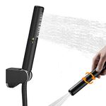 BESy Black Brass 2 In 1 Function Handheld Shower Head Set High Pressure 7 Inch Shower Head High Flow Hand Shower Wand with 59 Inch Hose, Bracket, Matte Black Finish