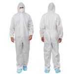 Greenour Hazmat Suits Pack of 12 Disposable Coveralls with Hood Breathable White SMS Painters Suit Medium to XXX-Large, White, 2X-Large