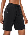 Viodia Women's Bermuda Cotton Shorts with Deep Pockets Jersey Lounge 9" Long Shorts for Women Walking Athletic Pajamas Shorts, Black, XX-Large