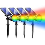 KEV Solar Spot Lights Outdoor,18 LEDs Solar Flood Lights with 8 Modes &Colored Adjustable &IPX65 Waterproof,Halloween Solar Spotlight for Driveway/Backyard/Landscape/Tree/Garage(Multicolor,4 Pack)