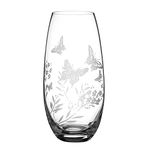 DIAMANTE 'Butterfly' Vase - Hand Etched Butterfly Wild Flowers Floral Pattern Barrel Vase - 25cm Clear