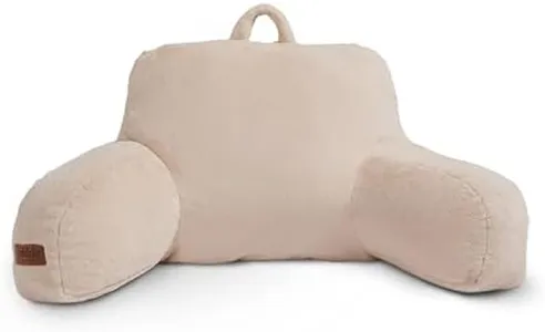UnHide Squish Backrest Pillow - A Large Pillow with Arms for Sitting Up in Bed, Reading or Lounging - Removable, Washable Faux Fur Cover, Beige