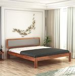 RJ ART Solid Sheesham Wood King Size Bed Without Storage for Bedroom Living Room Home Wooden Cot Double Bed Palang with Cushion Headboard Furniture (Honey Finish)