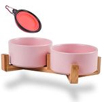 Petygooing Ceramic Dog Bowl Set with Stand,Pink Cat Dog Food and Water Dish,Small Dog Bowls - Anti -Slip Set of 2 Cat Dog Bowls-Dog Food Bowls- Dog Bowls Small Size Dog (13.5OZ/5.1 in)