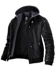 Wantdo Men's Faux Leather Jacket with Removable Hood Motorcycle Jacket Casual Vintage Warm Winter Coat Black XL