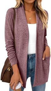LILLUSORY Cardigan Sweaters for Women Lightweight Open Front Cardigans Casual Loose 2026 Fall Outfits with Pockets Wine Red S
