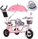 Children Tricycle Kids Trike, Double Tricycle Bicycle，Twin Stroller with Folding Pedal，Summer Pushchair Double Seat Buggy for Kids Age 1-6 Years Old (Color : Pink)