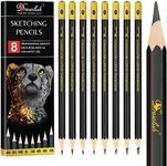 Sketching Pencils Set of 8 - B, 2B, 4B, 6B, 8B, HB, 2H, 4H - Drawing Pencils with Graphite Lead & Soft Basswood are Ideal for Sketching, Shading & Doodling - For Beginners & Professionals