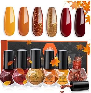 MODELONES Vernis à Ongles, 6 PCS Brillant Séchage Rapide Vernis à Ongles Lot Automne Orange Paillettes Rouge Marron Jaune, à Base D'eau Vernis Lot, DIY Nail Art Manucure, Cadeau pour Les Femmes