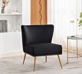 US Pride Furniture Thia Modern Velvet Accent Chair Armless Seat with Stylish Nailhead Trim and Metal Legs Ideal for Living Room, Bedroom, Entryway or Office, 28" D x 25" W x 29.5" H, Black