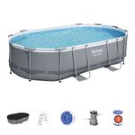 Bestway Power Steel Above Ground Pool, Garden Swimming Pool Set with Filter Pump, Pool Ladder and Pool Cover, Grey, 16 ft, BW56448GB-21