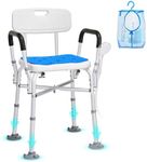 VEVOR Shower Chair Seat with Padded Arms and Back, Shower Stool with Reinforced Crossbar, Shower Chair for Inside Shower Bathtub, Adjustable Height Bench Bath Chair for Elderly Disabled, 400 lbs