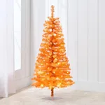 Best Choice Products 4ft Pre-lit Christmas Tree, Artificial Mini Tree Perfect for Kids, Apartments, Bedroom with Twinkling LED Lights - Orange Tinsel