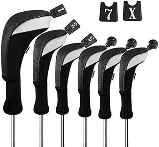 Andux 6pcs/Set Golf Club Head Covers Woods Hybrid Long Neck Black/Black