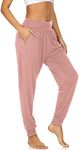 UEU Women's Cozy Yoga Joggers Pants Loose Workout Sweatpants Comfy Lounge Pants with Pockets, Pink, 3X-Large