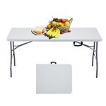 KAIHAOWIN Folding Table 5ft, Indoor/Outdoor Heavy Duty Foldable Table, Utility Plastic Folding Table with Handle, Adjustable Height Dining Table for Picnic, Party, Camping