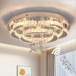 Modern Crystal Chandelier, 19.7'' Flush Mount Led Ceiling Light Stainless Steel Pendant Lights Fixtures for Living Room Dining Room Bedroom Kitchen Entryway Hallway(3 Pendants)