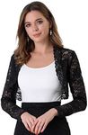 Allegra K Women's Elegant Crop Cardigan Sheer Floral Lace Bolero Shrug Top Black Large