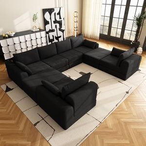 LifoHous 158 Inch Modular Sectional Sofa, Oversized 8 Seat Convertible U Shaped Couch with Ottoman, Soft Velvet Deep Seat Cloud Sofa for Living Room, No Installation Required, Black